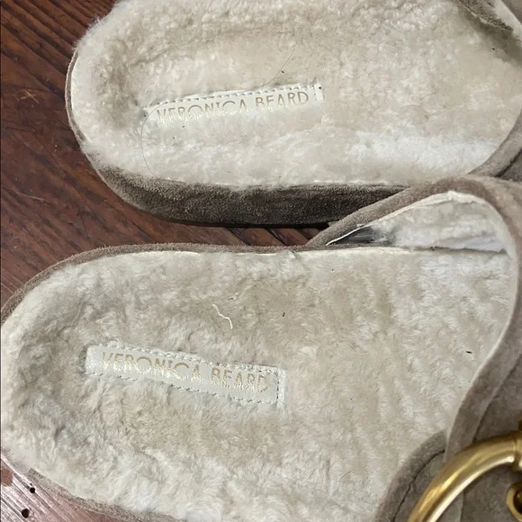 Veronica Beard Prue Shearling Lined Ecru Suede slide sandals NWT - Picture 8 of 10